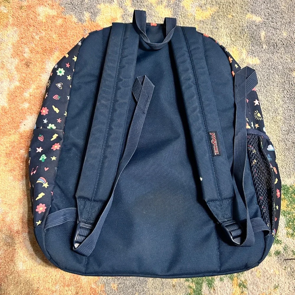JanSport Cross Town Plus Backpack Navy Whimsical Rainbow Mushroom Print JS0A7ZNZ
